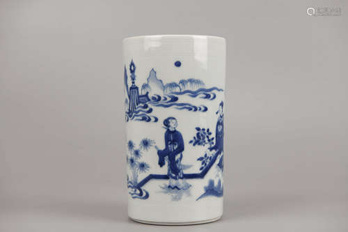 Blue and White Figure Brush Pot