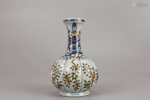 Wucai Glaze Flower Lobed Vase Wanli Mark