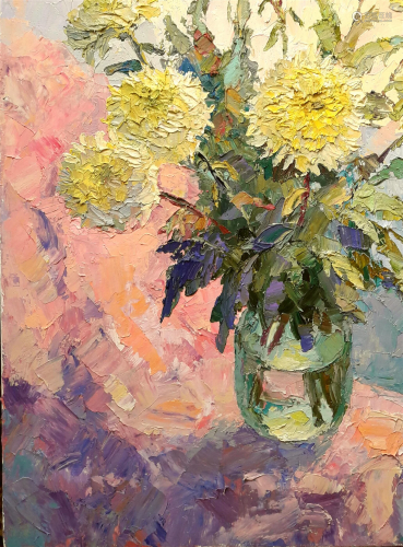 Oil painting Yellow chrysanthemum Serdyuk Boris Petrovich