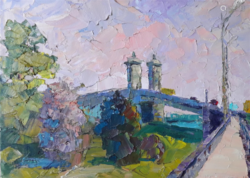 Oil painting Bridge across the Dnieper Serdyuk Boris Petrovi...