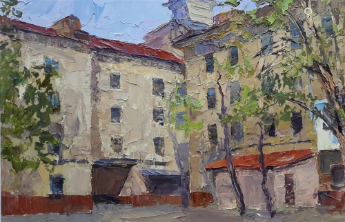 Oil painting Kremenchug yard Serdyuk Boris Petrovich