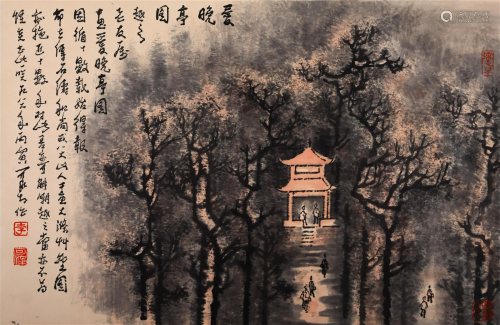 CHINESE SCROLL PAINTING OF GARDEN VIEWS SIGNED BY LI KERAN