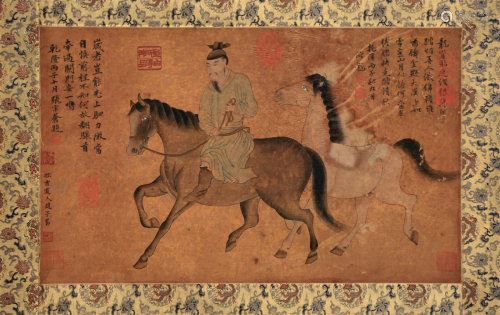 CHINESE SCROLL PAINTING OF HORSE MAN SIGNED BY ZHAO ZIANG