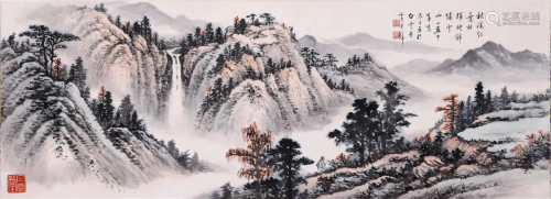 CHINESE SCROLL PAINTING OF MOUNTAIN VIEWS SIGNED BY HUANG JU...