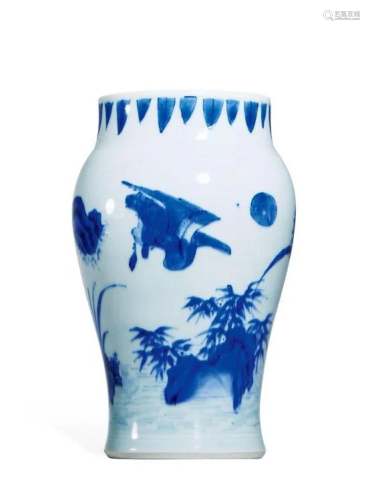CHINESE PORCELAIN BLUE AND WHITE CRANE AND BAMBOO VASE