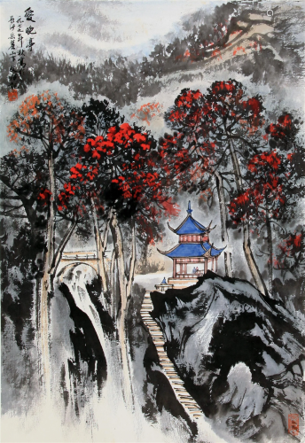 CHINESE SCROLL PAINTING OF MOUNTAIN VIEWS SIGNED BY SONG WEN...