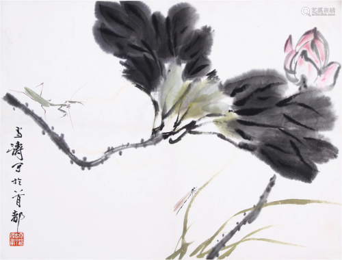 CHINESE SCROLL PAINTING OF FLOWER SIGNED BY WANG XUETAO
