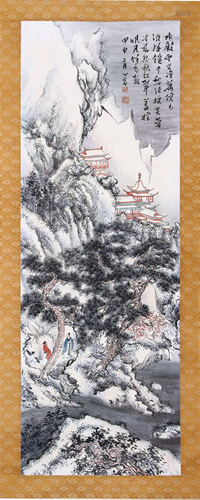 CHINESE SCROLL PAINTING OF MOUNTAIN VIEWS SIGNED BY PURU