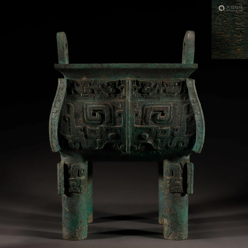 CHINESE ANCIENT BRONZE FOUR FEET DING CENSER