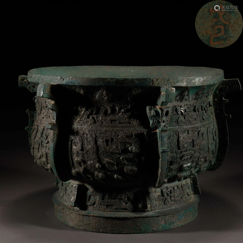 CHINESE ANCIENT BRONZE BEAST FACE CENSER