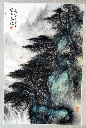 CHINESE SCROLL PAINTING OF MOUNTAIN VIEWS SIGNED BY LI XIONG...