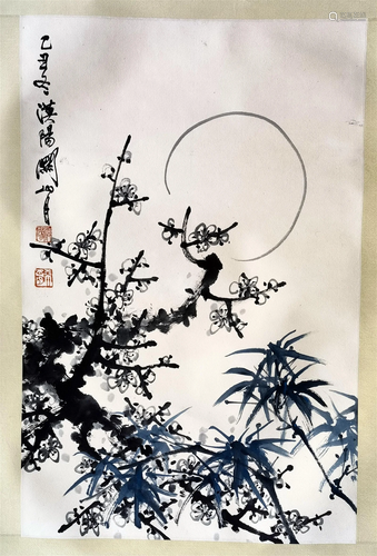 CHINESE SCROLL PAINTING OF PLUM BLOSSOMMINGS SIGNED BY GUAN ...