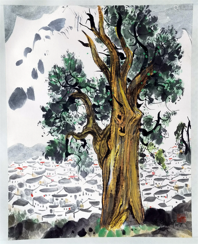 CHINESE SCROLL PAINTING OF LANDSCAPE SIGNED BY WU GUANZHONG