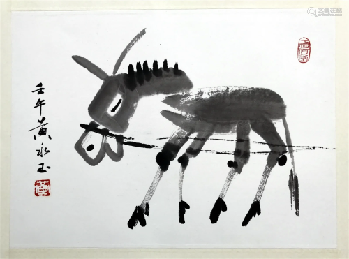 CHINESE SCROLL PAINTING OF DONKEY SIGNED BY HUANG YONGYU