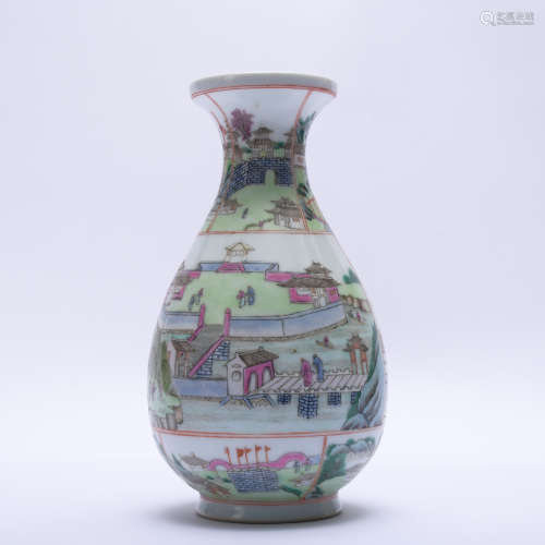 A Wu cai 'landscape' pear-shaped vase