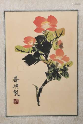 A Qi baishi's flower square painting