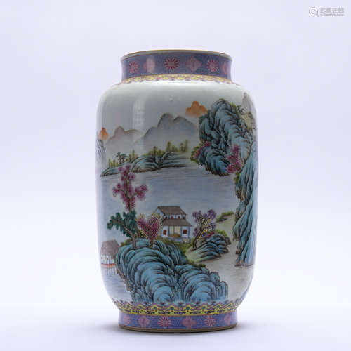 A famille-rose 'landscpe' vase