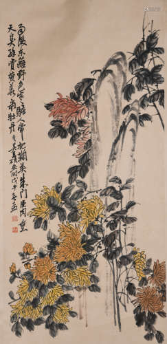 A Wu changshuo's chrysanthemum&stone painting