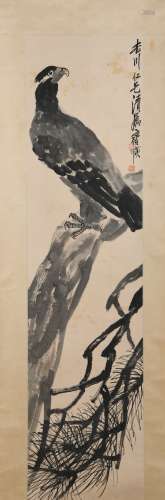 A Qi baishi's flower square pine&eagle painting