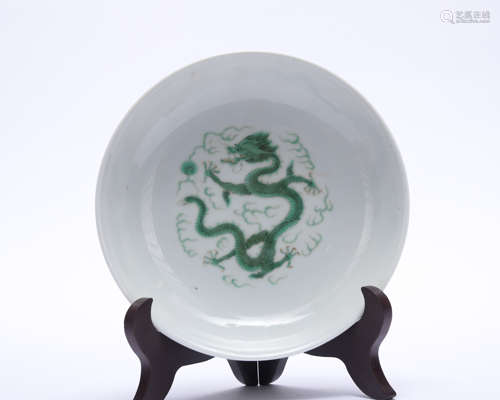 A green glazed 'dragon' dish