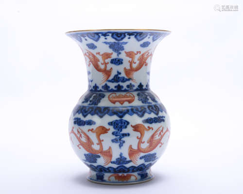 An underglaze-blue and copper-red 'phoenix' Zhadou