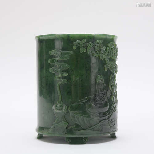 A jade 'figure and poems' pen container