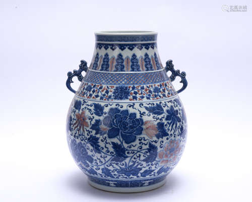 An underglaze-blue and copper-red jar