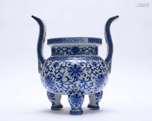 A blue and white 'floral' censer