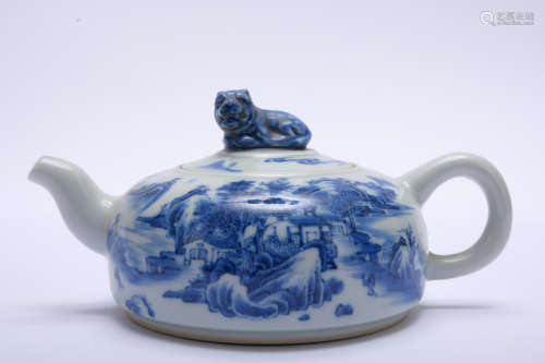A blue and white 'landscape' teapot