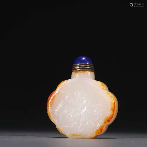 A Hetian Jade Pebble Child and Poems Snuff Bottle