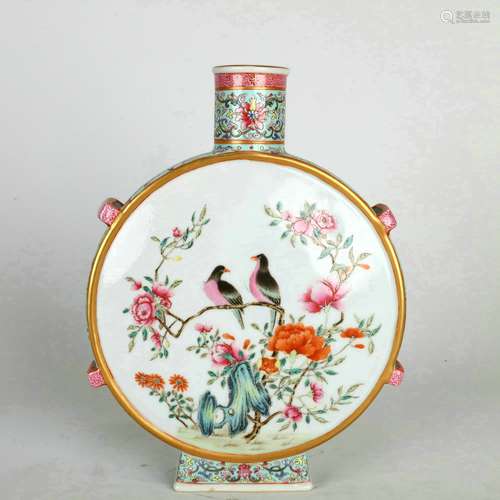 A Famille Rose Flower and Bird Flat Bottle