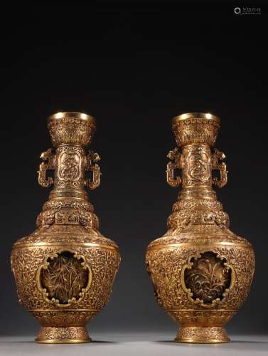 A Pair of Gilt Bronze 'Plum Blossoms, Orchid, Bamboo and Chr...