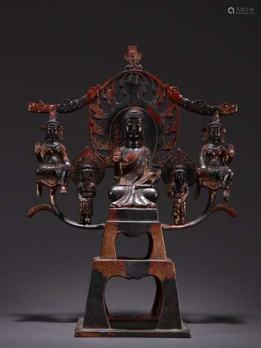 A Copper Lacquer Five Buddhas Ornament