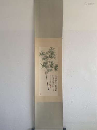 A Vertical-hanging Bamboo Chinese Ink Painting by Wu Hufan