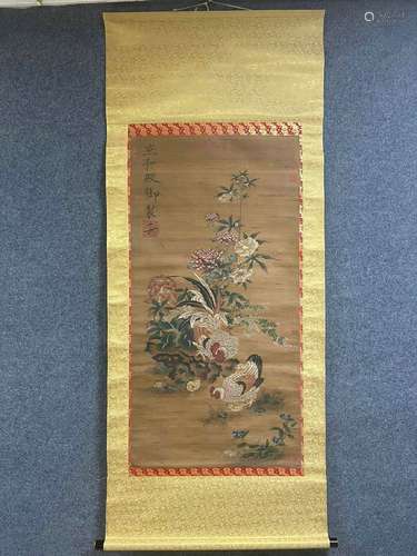 A Vertical-hanging Bird-and-flower Chinese Ink Painting by E...