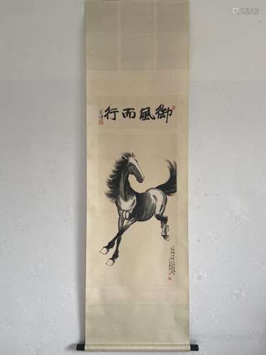 A Vertical-hanging Horse Chinese Ink Painting by Xv Beihong