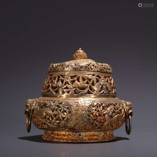 A Sterling Silver Gilt Gold Niche Incense Burner with Beast ...