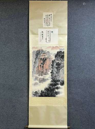 A Vertical-hanging Landscape and Pavilion Chinese Ink Painti...