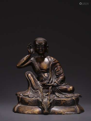 A Copper Guru Milarepa Statue