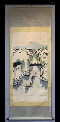 A Vertical-hanging Watertown Chinese Ink Painting by Wu Guan...