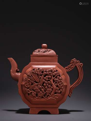 A Red Porcelain Hollow 'Pine, Bamboo and Wintersweet' Patter...