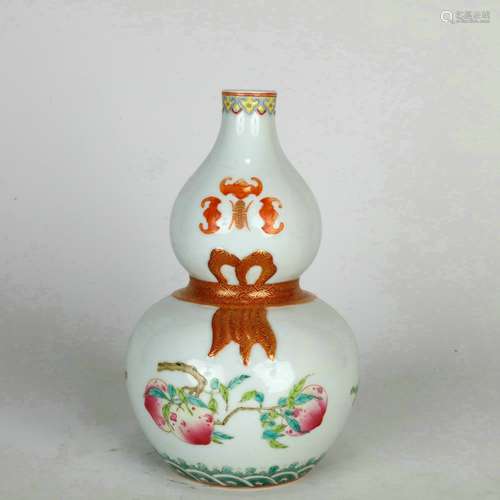 A Famille Rose Birthday Peach Gourd Bottle