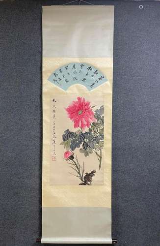 A Vertical-hanging Flower Chinese Ink Painting by Kang Sheng