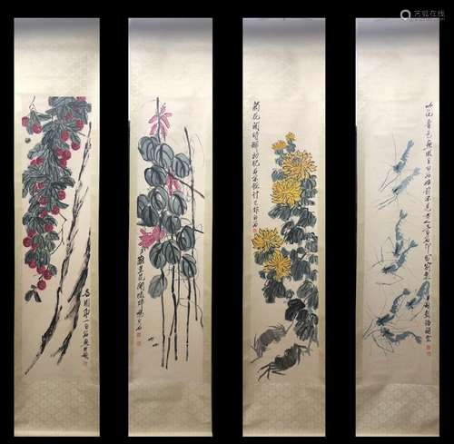 Flower Screen of Four Pieces by Qi Baishi