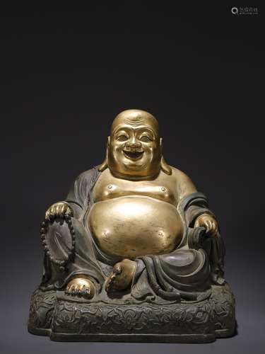 An Old Copper Half-Gilt Gold Statue of Maitreya