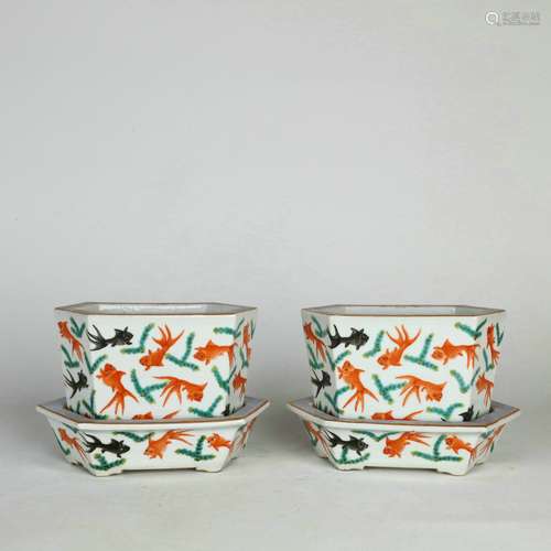 Famille Rose Fish Pattern Flowerpots