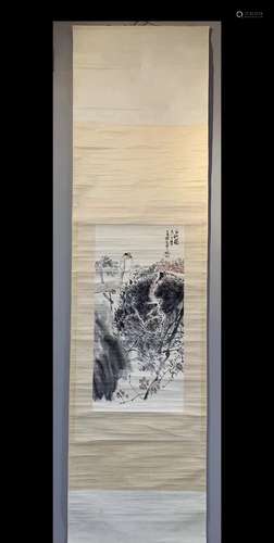 A Vertical-hanging Character Chinese Ink Painting by Fang Ze...