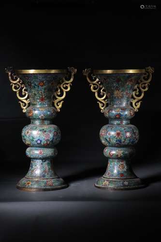 A Pair of Cloisonne Padding Thread Weaving Enamel Line Vases