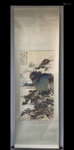 A Vertical-hanging Landscape  Chinese Ink Painting by Wu Huf...