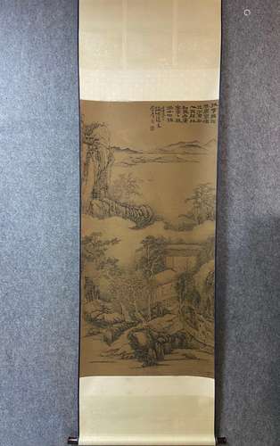 A Vertical-hanging Landscape Chinese Ink Painting by Shi Tao